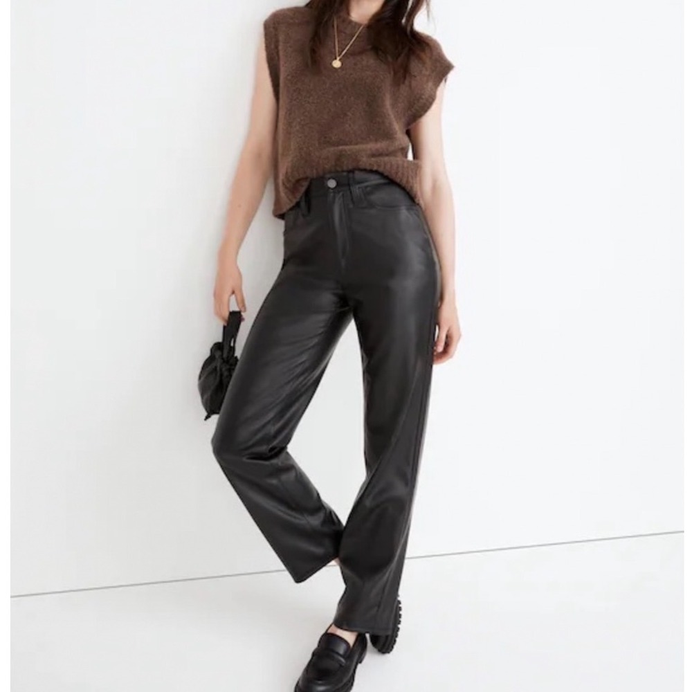 Madewell The Perfect Vintage Straight Jean Black Vegan Leather Pants Size 29
